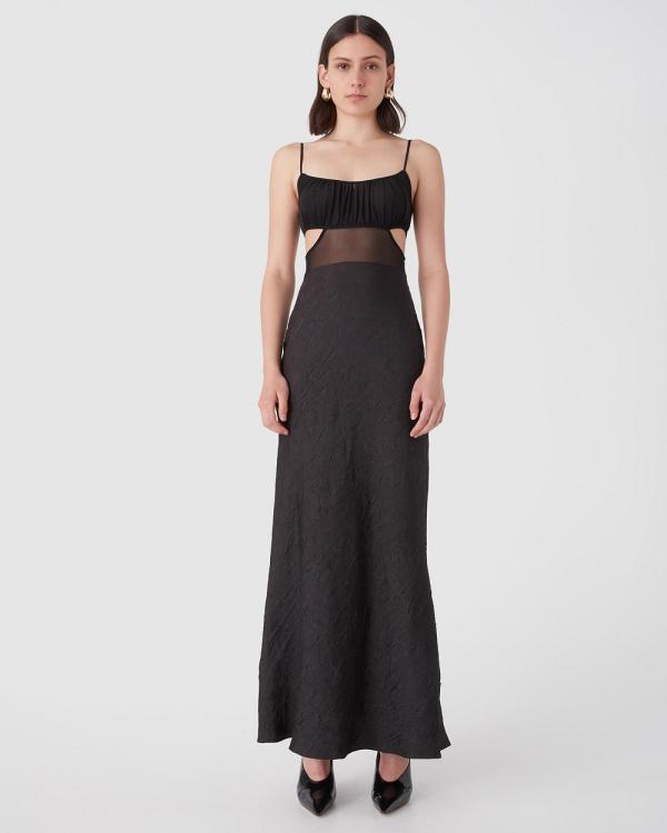 MISHA - Rebecca Mesh And Crinkle Satin Maxi Dress - Dresses (Black) Rebecca Mesh And Crinkle Satin Maxi Dress