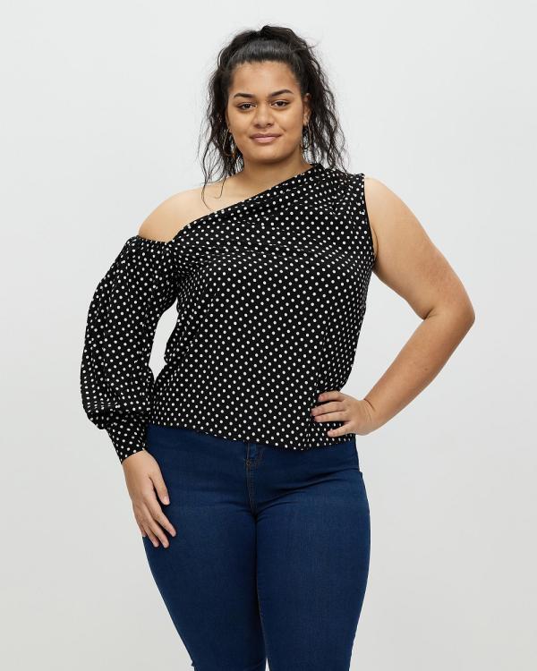 Missguided Curve - Plus One Shoulder Puff Sleeve Polka Top - Tops (Black) Plus One Shoulder Puff Sleeve Polka Top