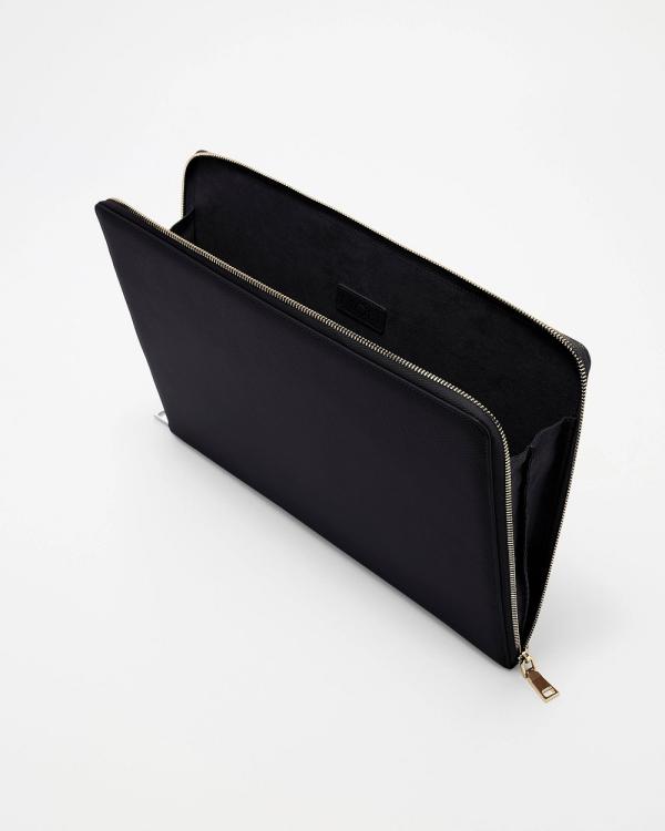 Mon Purse - 16 Padded Leather Laptop Case Gold Zip - Bags (Black) 16 Padded Leather Laptop Case Gold Zip