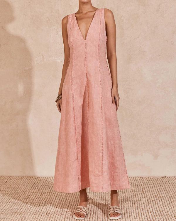 MON RENN - Kahlo Linen Midi Dress - Dresses (Rose Pink) Kahlo Linen Midi Dress