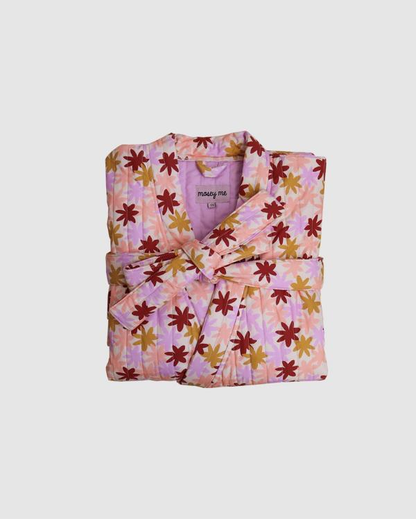 Mosey Me - Peach Floral Quilted Robe - Sleepwear (Lilac Multi) Peach Floral Quilted Robe