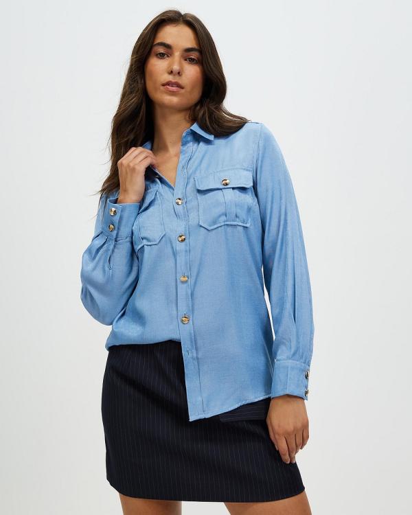 Mossée - Emma Light Weight Cotton Blend Denim Shirt - Tops (Blue) Emma Light Weight Cotton Blend Denim Shirt