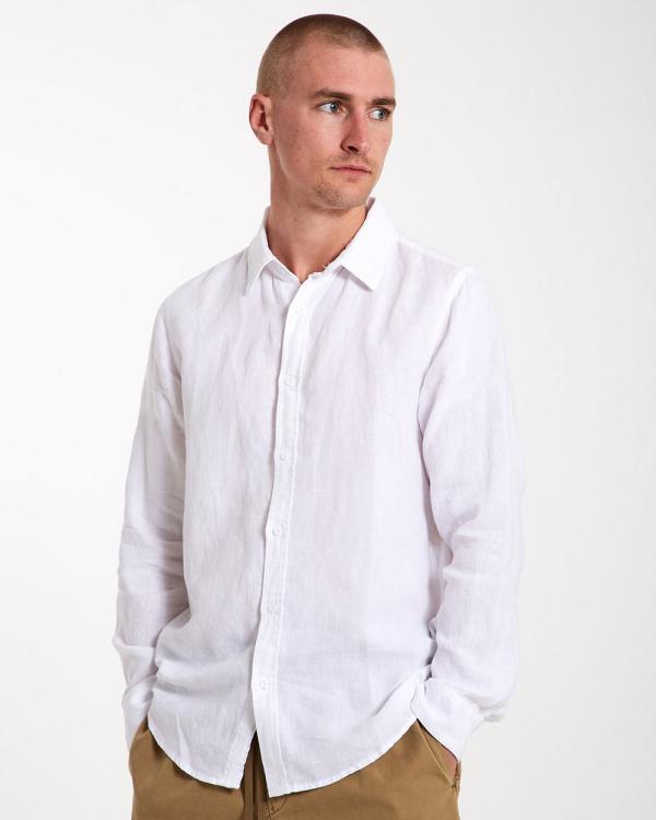 Mr Simple - Linen Long Sleeve Shirt - Shirts & Polos (White) Linen Long Sleeve Shirt