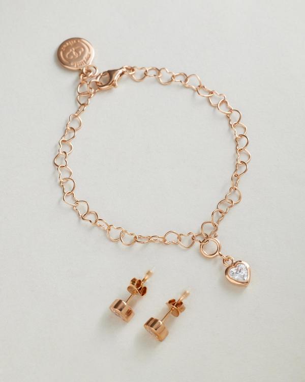 My Little Silver - Sparkle Heart Chain of Hearts Charm Bracelet and Studs Set   Kids - Jewellery (Rose Gold) Sparkle Heart Chain of Hearts Charm Bracelet and Studs Set - Kids