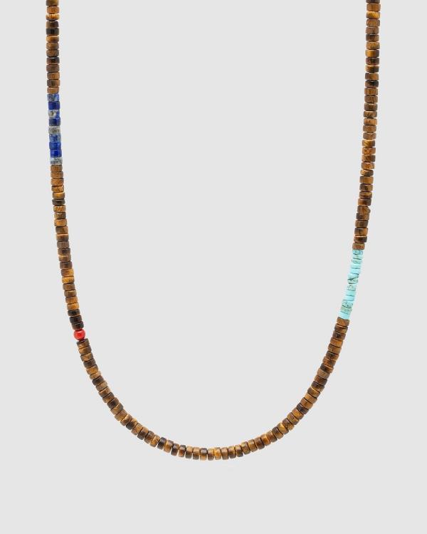 Nialaya Jewellery - Brown Tiger Eye Heishi Necklace with Blue Lapis and Turquoise - Jewellery (Brown) Brown Tiger Eye Heishi Necklace with Blue Lapis and Turquoise