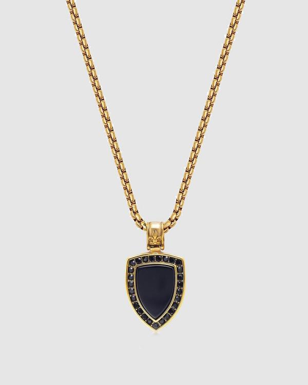 Nialaya Jewellery - Gold Necklace With Black Onyx Shield Pendant - Jewellery (Gold) Gold Necklace With Black Onyx Shield Pendant