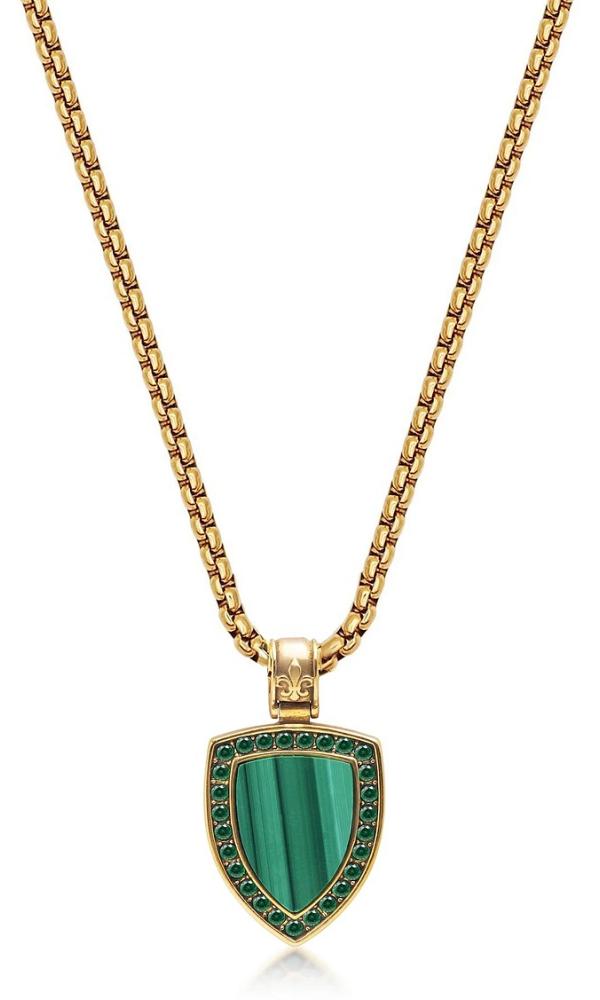 Nialaya Jewellery - Gold Necklace with Malachite Shield Pendant - Jewellery (GREEN) Gold Necklace with Malachite Shield Pendant