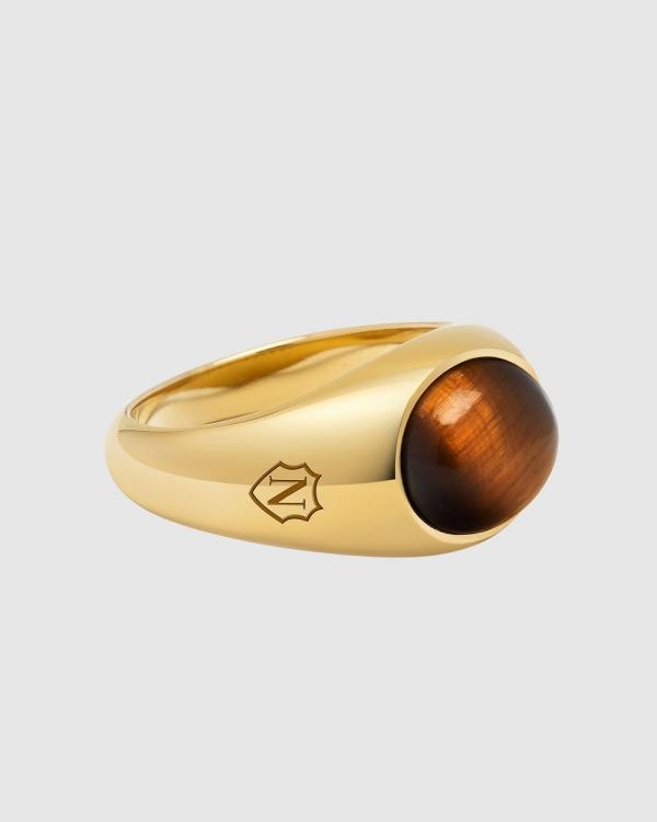 Nialaya Jewellery - Gold Oval Signet Ring with Brown Tiger Eye - Jewellery (Gold) Gold Oval Signet Ring with Brown Tiger Eye