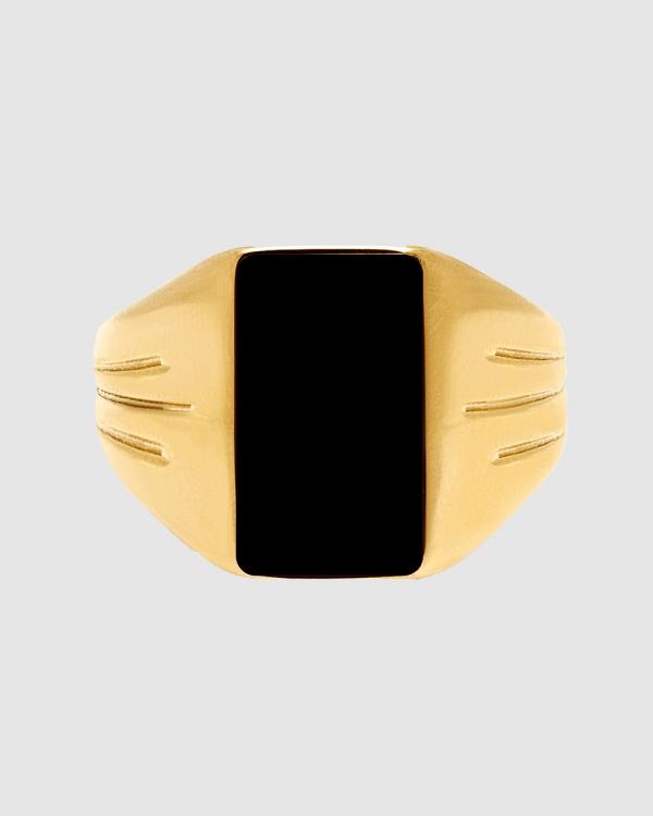 Nialaya Jewellery - Gold Squared Signet Ring with Onyx - Jewellery (GOLD) Gold Squared Signet Ring with Onyx