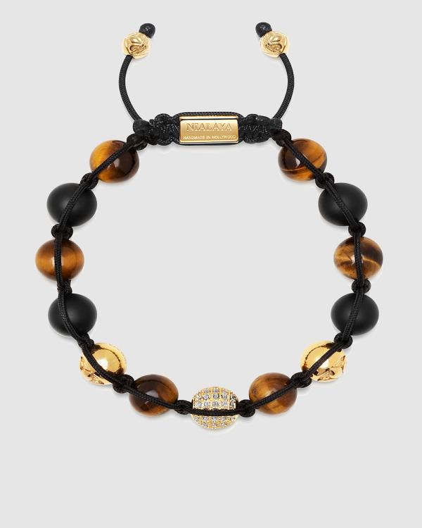 Nialaya Jewellery - Men's Beaded Bracelet with Gold, CZ Diamond, Matte Onyx, and Brown Tiger Eye - Jewellery (multi) Men's Beaded Bracelet with Gold, CZ Diamond, Matte Onyx, and Brown Tiger Eye