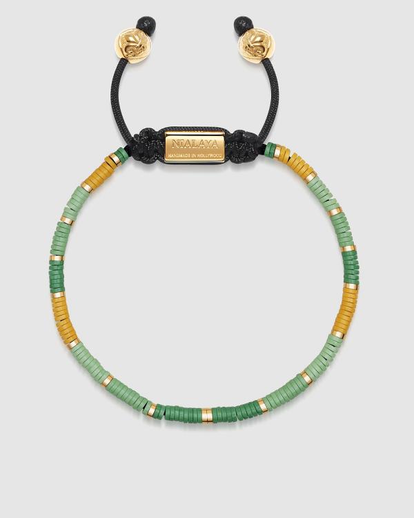 Nialaya Jewellery - Men's Beaded Bracelet with Green Mini Disc Beads - Jewellery (Green) Men's Beaded Bracelet with Green Mini Disc Beads