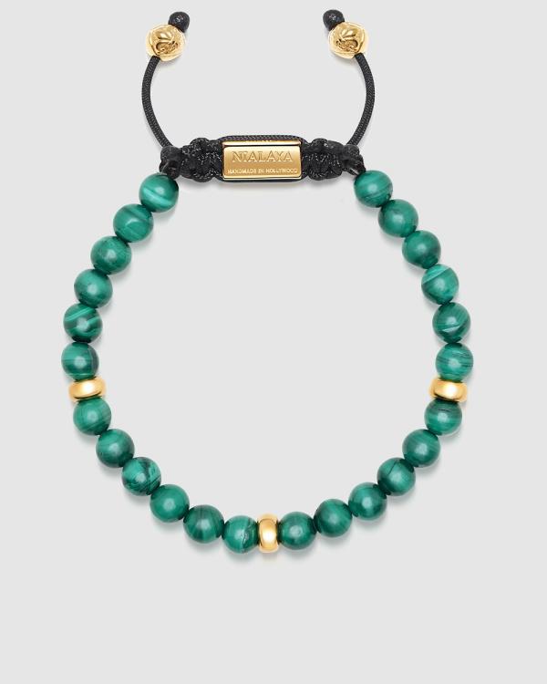 Nialaya Jewellery - Men's Beaded Bracelet with Malachite and Gold - Jewellery (Green) Men's Beaded Bracelet with Malachite and Gold