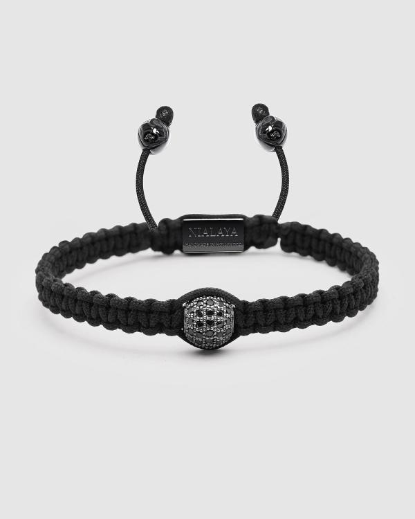 Nialaya Jewellery - Men's Black String Bracelet with Black CZ Bead - Jewellery (Black) Men's Black String Bracelet with Black CZ Bead