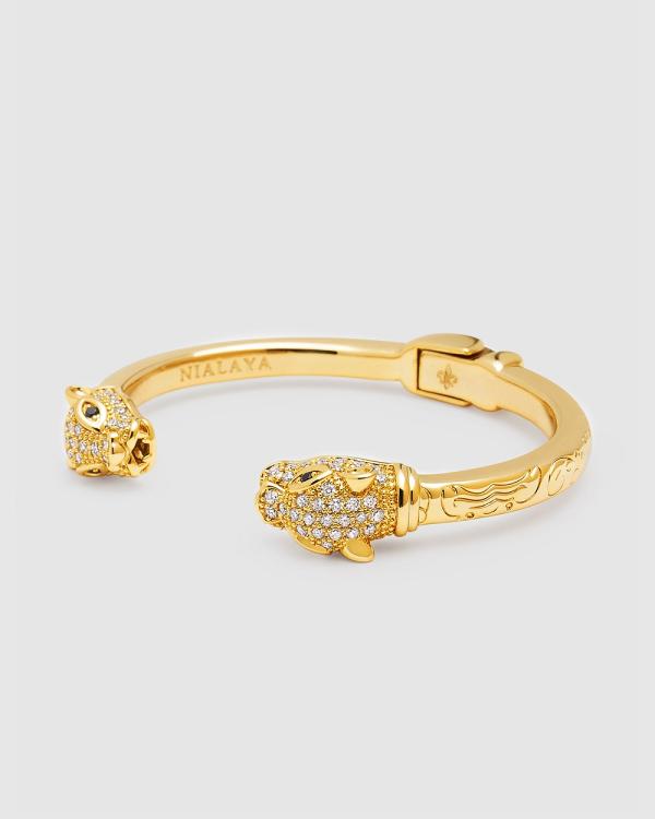 Nialaya Jewellery - Men's Gold CZ Panther Bangle - Jewellery (Gold) Men's Gold CZ Panther Bangle