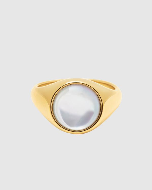 Nialaya Jewellery - Men's Gold Signet Ring with Pearl Dome - Jewellery (Gold) Men's Gold Signet Ring with Pearl Dome