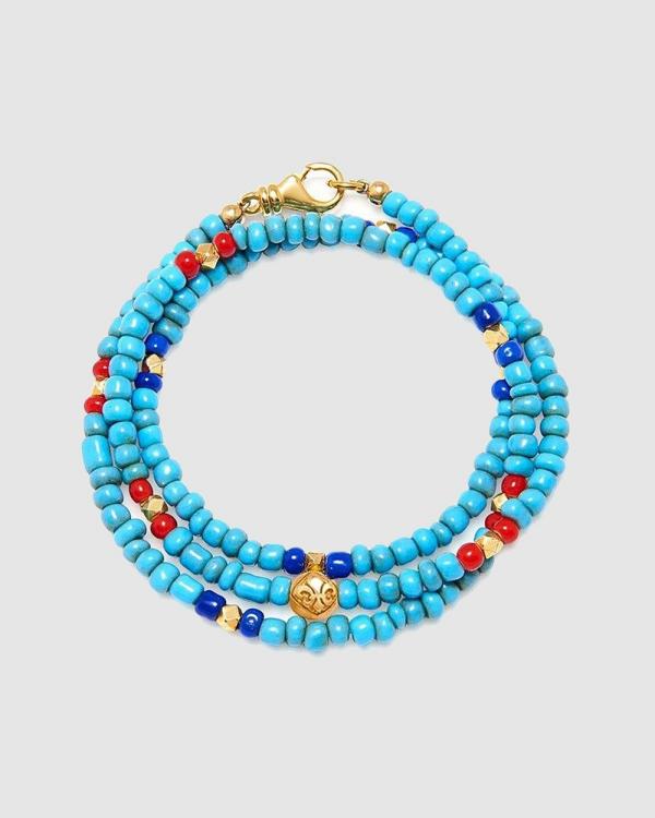 Nialaya Jewellery - Men's Mykonos Collection   Multi Stone Bead Bracelet - Jewellery (Turquoise and gold) Men's Mykonos Collection - Multi Stone Bead Bracelet