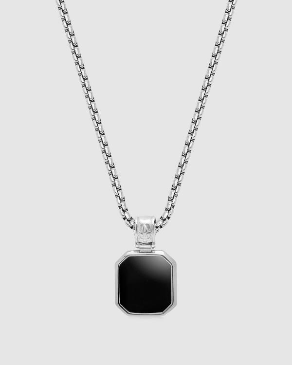 Nialaya Jewellery - Men's Necklace with Square Matte Onyx Pendant - Jewellery (Silver) Men's Necklace with Square Matte Onyx Pendant