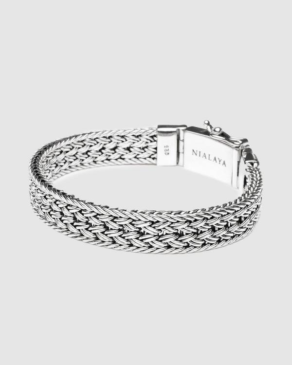 Nialaya Jewellery - Men's Silver Braided Chain Bracelet - Jewellery (Silver) Men's Silver Braided Chain Bracelet