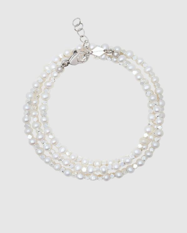 Nialaya Jewellery - Men's Silver Wrap Around Bracelet With Pearls - Jewellery (White) Men's Silver Wrap-Around Bracelet With Pearls