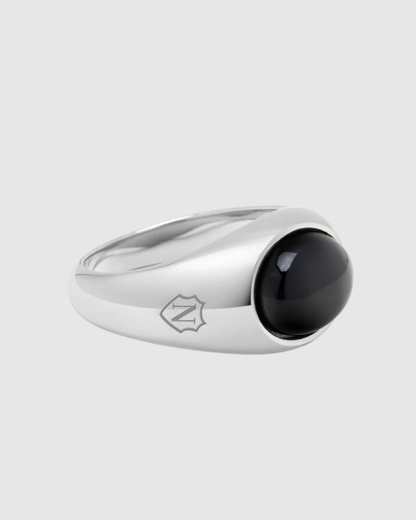 Nialaya Jewellery - Silver Oval Signet Ring with Black Onyx - Jewellery (Silver) Silver Oval Signet Ring with Black Onyx