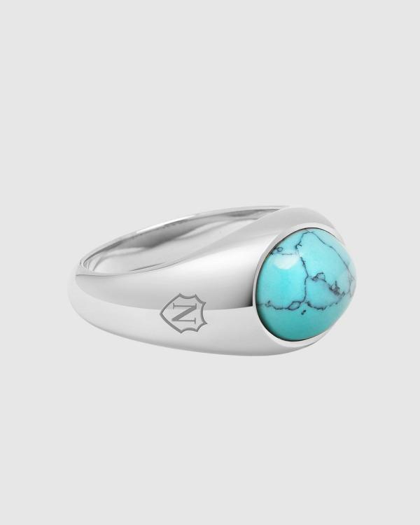 Nialaya Jewellery - Silver Oval Signet Ring with Turquoise Stone - Jewellery (Silver) Silver Oval Signet Ring with Turquoise Stone