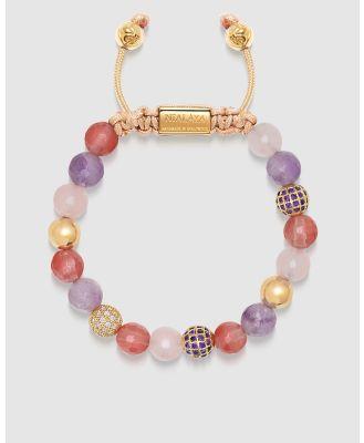 Nialaya Jewellery - Women's Beaded Bracelet with Rose Quartz, Amethyst, Cherry Quartz and Gold - Jewellery (Multi) Women's Beaded Bracelet with Rose Quartz, Amethyst, Cherry Quartz and Gold