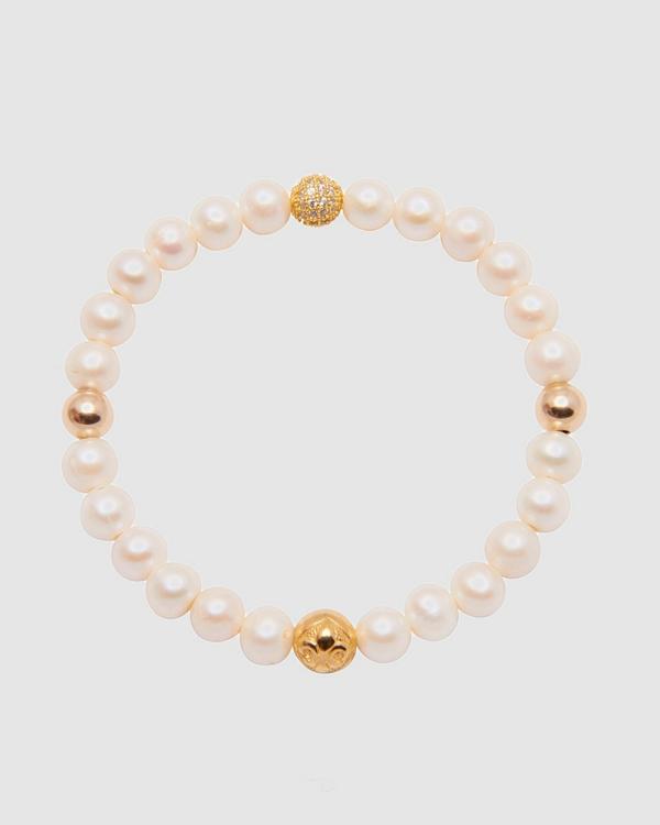Nialaya Jewellery - Women's Wristband with Pearl and Gold - Jewellery (White) Women's Wristband with Pearl and Gold
