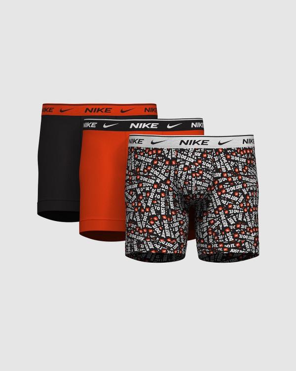 Nike - 3 Pack Dri FIT Everyday Cotton Stretch Boxer Briefs - Boxer Briefs (Just Do It Print, Team Orange & Black) 3-Pack Dri-FIT Everyday Cotton Stretch Boxer Briefs