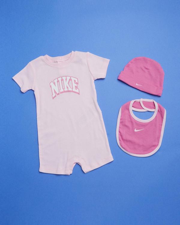 Nike - 3 Piece Romper, Hat and Bib Set   Babies - Shortsleeve Rompers (Pink Foam) 3-Piece Romper, Hat and Bib Set - Babies