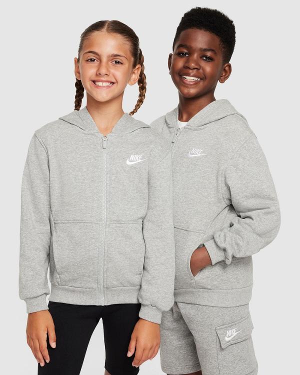 Nike - French Terry Full Zip Hoodie   Teens - Sweats (Dark Grey Heather, Base Grey & White) French Terry Full-Zip Hoodie - Teens