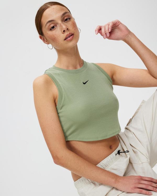 Nike - Sportswear Essential Rib Crop Tank - T-Shirts & Singlets (Oil Green & Black) Sportswear Essential Rib Crop Tank