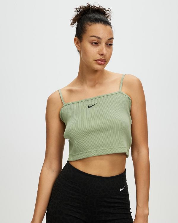 Nike - Sportswear Essential Rib Crop Top - Crop Tops (Oil Green & Black) Sportswear Essential Rib Crop Top