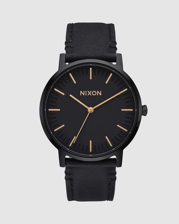 Nixon - Porter Leather Watch - Watches (All Black & Gold) Porter Leather Watch