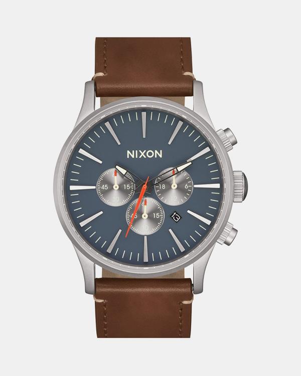Nixon - Sentry Chrono Leather Watch - Watches (Lt Gunmetal & Basalt & Sienna) Sentry Chrono Leather Watch