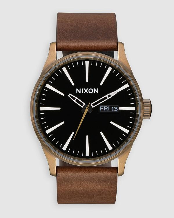 Nixon - Sentry Leather Watch - Watches (Brass, Black & Brown) Sentry Leather Watch