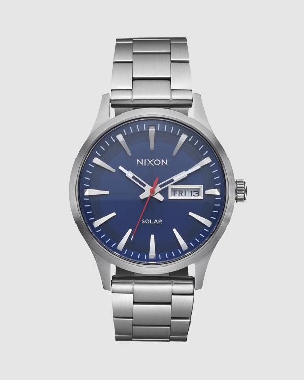 Nixon - Sentry Solar Stainless Steel - Watches (Navy Sunray & Silver) Sentry Solar Stainless Steel