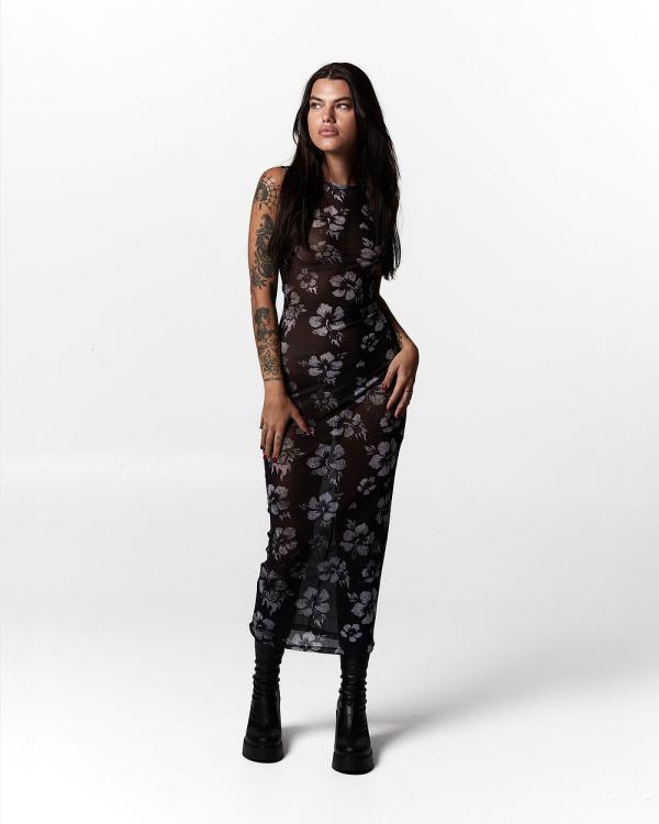 Old Flame Label - Arabella Mesh Dress - Printed Dresses (Black) Arabella Mesh Dress