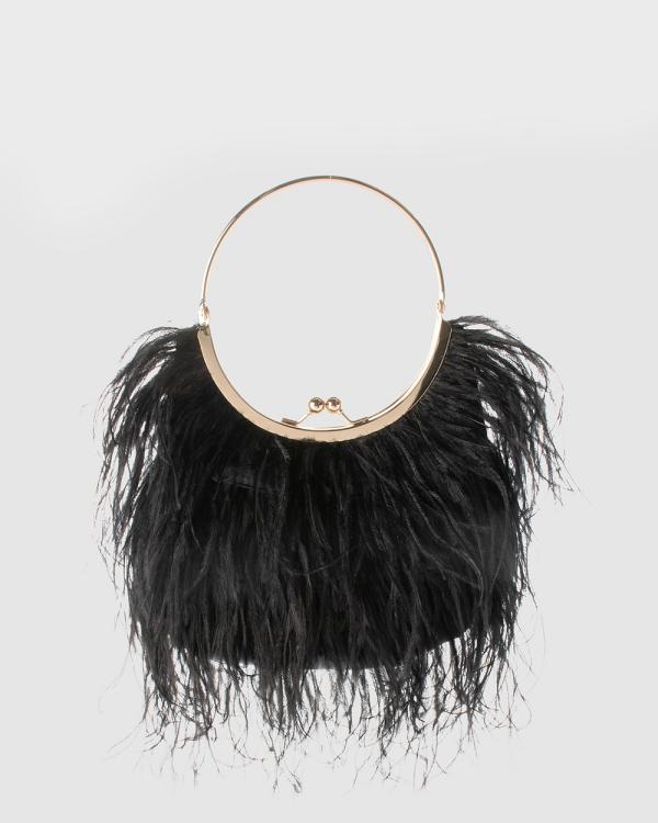 Olga Berg - Penny Feathered Frame Bag - Clutches (Black) Penny Feathered Frame Bag