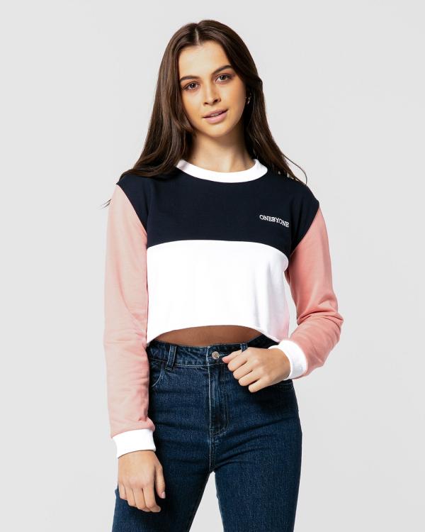 ONEBYONE - Elba Cropped Jumper - Coats & Jackets (Navy, White & Pink) Elba Cropped Jumper