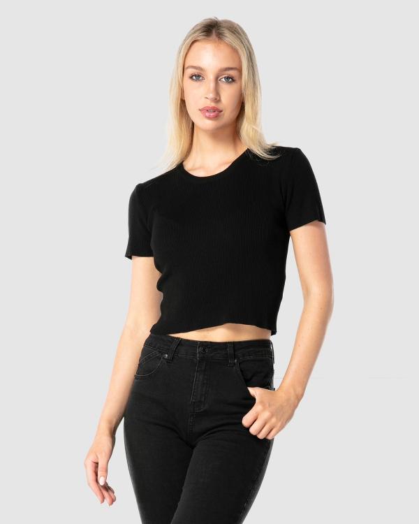 ONEBYONE - Premium Ribbed Crop Tee - Short Sleeve T-Shirts (Black) Premium Ribbed Crop Tee