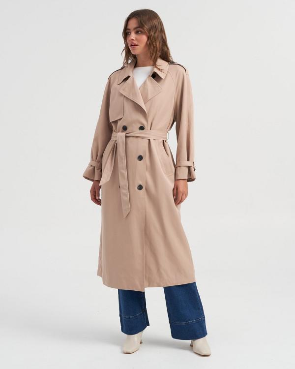 ONLY - Chloe Trench Coat Double Breasted - Trench Coats (Brown) Chloe Trench Coat Double Breasted