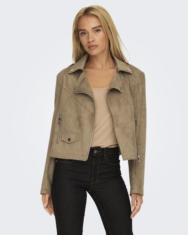 ONLY - Scootie Faux Suede Biker Jacket - Coats & Jackets (Brown) Scootie Faux Suede Biker Jacket