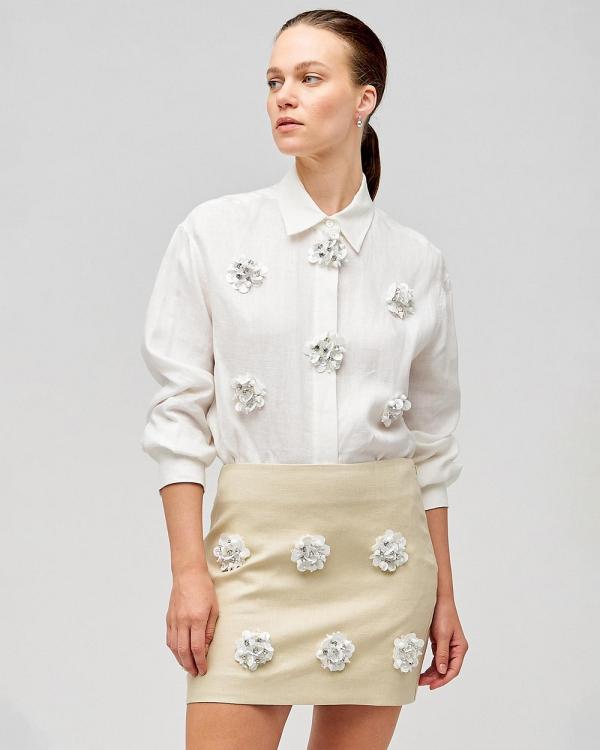 Oroton - Flower Sequin Overshirt - Tops (Antique White) Flower Sequin Overshirt