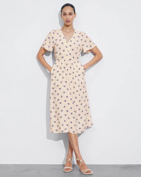 & Other Stories - Flutter Sleeve Midi Dress - Dresses (Unique Print Teresa Aop) Flutter-Sleeve Midi Dress