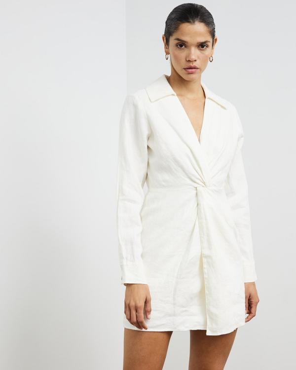 & Other Stories - Front Knot Linen Shirt Dress   ICONIC EXCLUSIVE - Dresses (White Light) Front Knot Linen Shirt Dress - ICONIC EXCLUSIVE