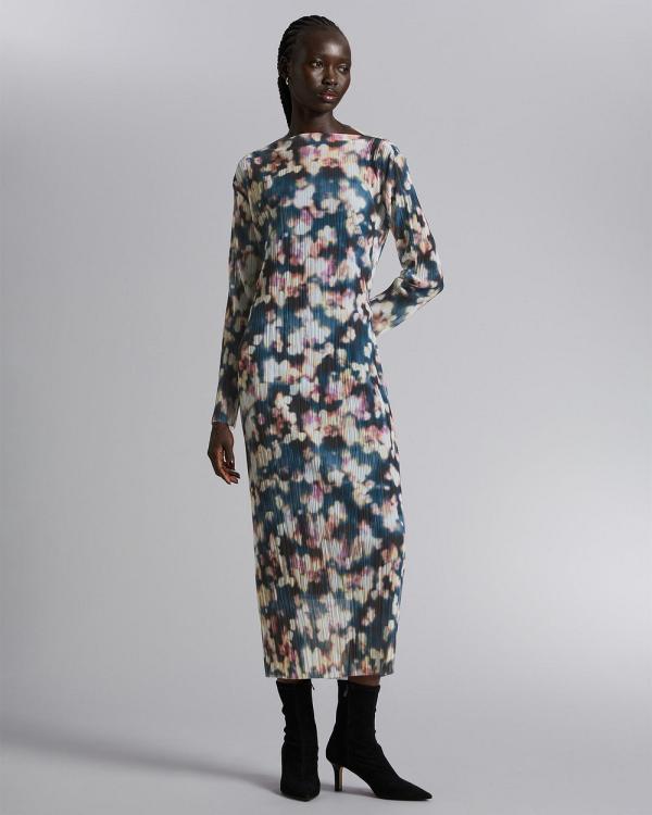 & Other Stories - Midi Mock Neck Mesh Dress - Printed Dresses (Blurry Multi Floral AOP) Midi Mock Neck Mesh Dress