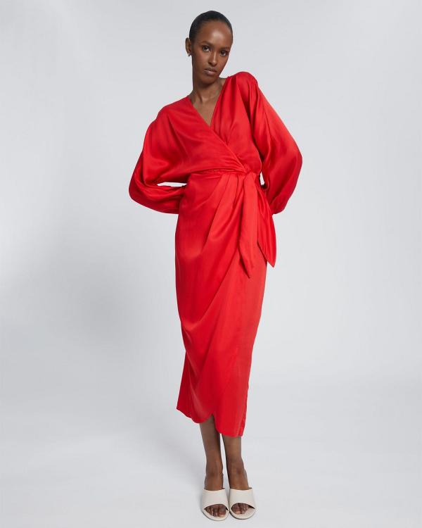 & Other Stories - Relaxed Pleated Detail Wrap Dress - Dresses (Red) Relaxed Pleated Detail Wrap Dress