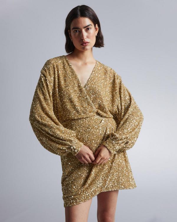& Other Stories - Wrap Effect Sequin Mini Dress - Dresses (Beige Medium Dusty) Wrap-Effect Sequin Mini Dress
