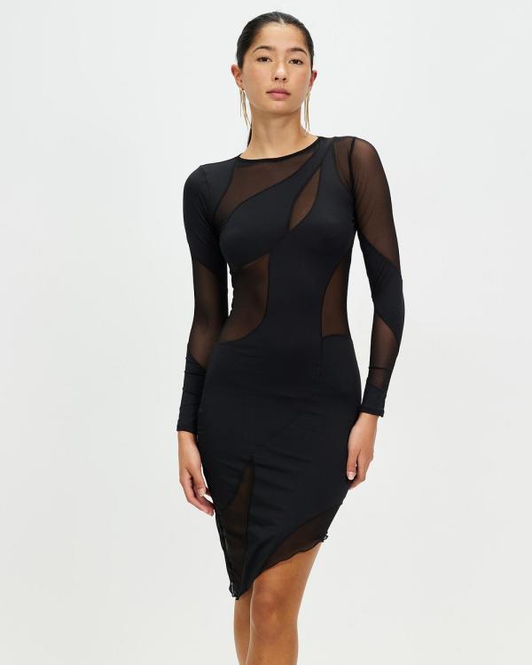 OW Collection - Spiral Long Sleeve Dress - Dresses (Black Caviar) Spiral Long Sleeve Dress