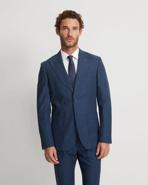 Oxford - Byron Linen Blend Peak Lapel Jacket - Coats & Jackets (Blue Dark) Byron Linen Blend Peak Lapel Jacket